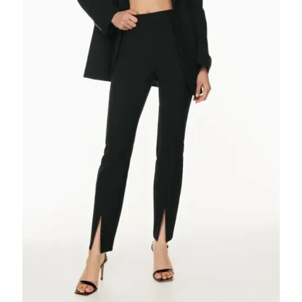 Babaton Cassatt Pants Womens size 4 Black High Waisted Slim Leg Center Slit Hem